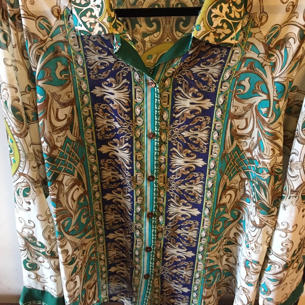 French Paisley Button Down Blouse - Large